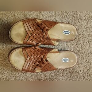 Dr. Scholl's Brown Woven Slide Sandals